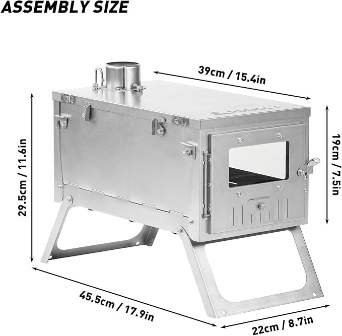 Camping Wood Stove Hot Tent Stove, POMOLY Ti 0.6 Portable Lightweight Titanium Stove for Hiking, Cooking, Heating (Stove Pipe 9.84ft / 3m)