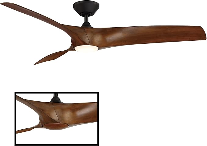 Zephyr Smart Indoor and Outdoor 3-Blade Ceiling Fan 62in Matte Black Distressed Koa with Adjustable CCT 2700K-3000K-4000K-5000K LED Light Kit and Remote Control works with Alexa, iOS or Android App
