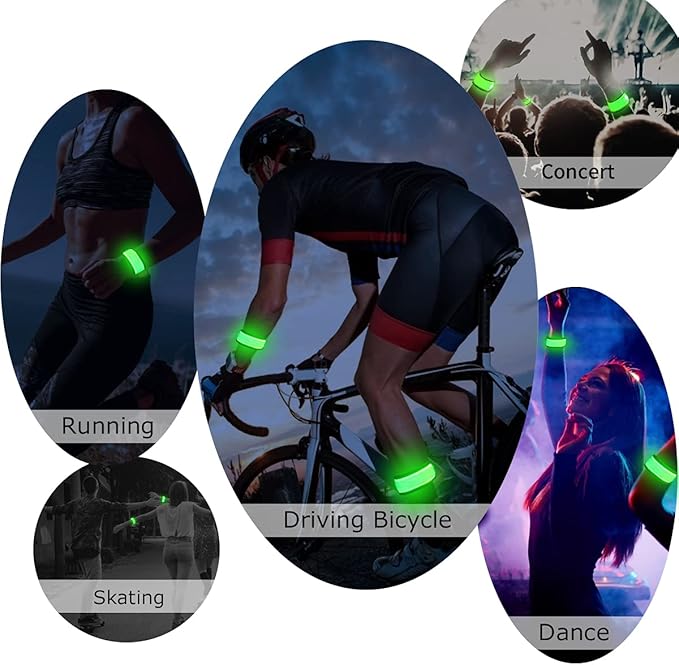 Pack of 6 LED Light Up Band Slap Bracelets Night Safety Wrist Band for Cycling Walking Running Concert Camping Outdoor Sports