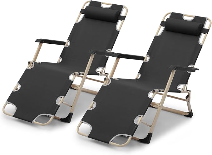 MoNiBloom Patio Folding Lounge Chair Set of 2 Outdoor Lawn Folding Lounge Reclining Lounger Chairs for Poolside Backyard Beach and Camping, 330lbs Capacity