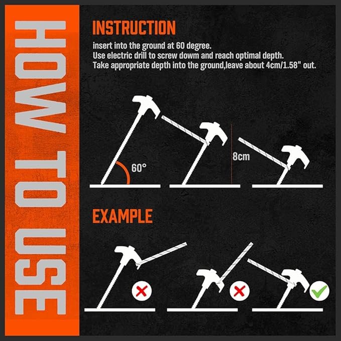 HORUSDY 26 Pack 20CM / 8-Inch Heavy Duty Tent Stakes Awning Pegs Camping Stakes with with 4x13ft Rope & 1 Stopper T Pull Hook