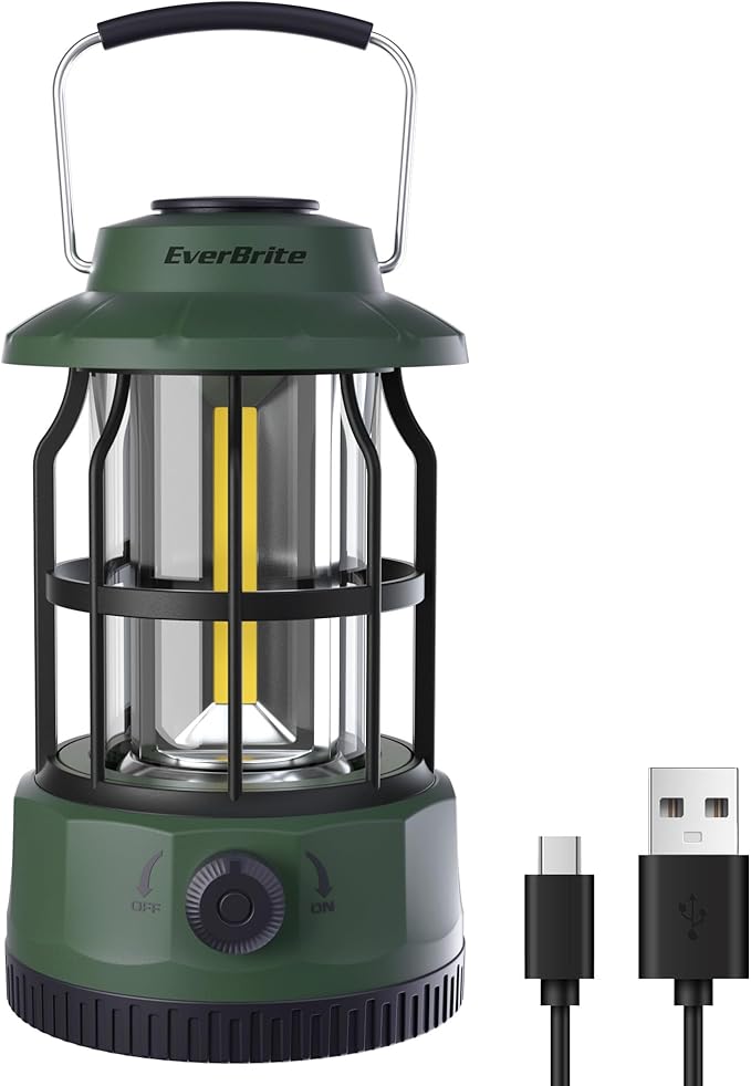 EverBrite LED Camping Lantern, USB C Rechargeable Lantern with Stepless Dimming, Vintage Portable Camping Lights & Lanterns, Lanterns for Power Outages, Hurricane, Emergency, Fishing, Home and More