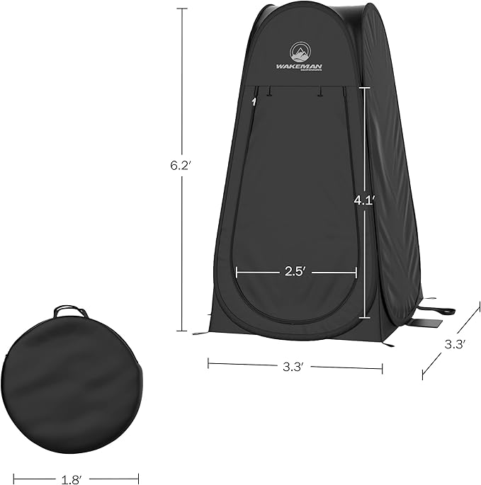 Pop Up Pod - Privacy Shower Tent, Dressing Room, or Portable Toilet Stall with Carry Bag for Camping, Beach, or Tailgate by Wakeman Outdoors (Black)