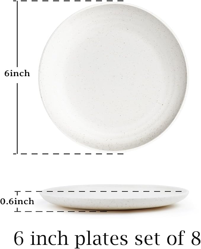 Homienly Dessert Plates Set of 8 Small Wheat Straw Plate Set, Side Dish Appetizer Plates for Kitchen Unbreakable Snack Plate for Kids Mini Dinner Plate for Snack,5.7 Inch(Island Series)