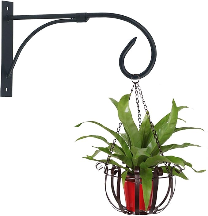 Tinsow 2 Pcs Plant Bracket Iron Wall Hooks Straight Downcurled Hanging for Wind Chimes, Flower Baskets, Decorative Plants, Lantern, Wind Spinners, Bird Feeders, Indoor or Outdoor Decoration