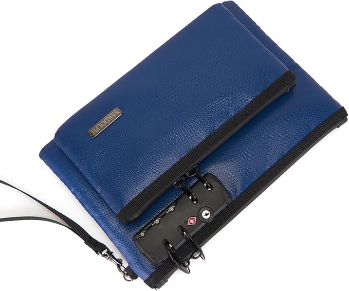 Fireproof Money Bag with Lock, Double layer Cash Bag BankBag for Cash, Valuable StorageBag,Fireproof Safe Box Money Pouch with Zipper (blue, Small)