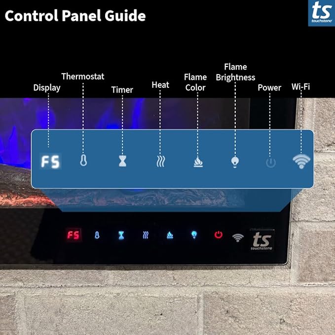 Touchstone Smart Electric Fireplace-The Fury 57" Wide- 4.5" Thin in Wall Recessed-100 Realistic Flame/Ember Bed Color Combos-1,500W Heater-Larger Viewing Area-Alexa/WiFi Enabled