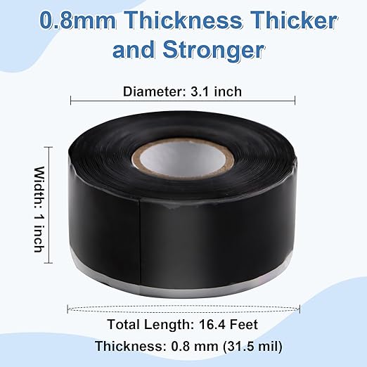 FOURGUN Self Fusing Silicone Tape Black 1" x 16.4FT Heavy Duty Waterproof Leak Proof Repair Tape for Plumbing Hose Pipeline Electrical Wrapping Emergency Seal for Hot/Cold Pipes & Tools