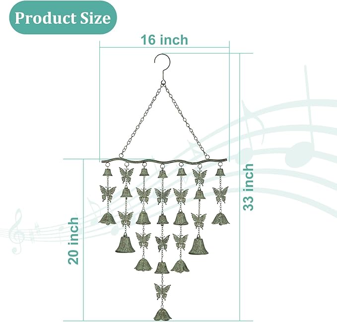 Dragonfly Wind Chimes for Outside, Large Strung Verdigris Windchimes with Wrought Iron Bell for Garden, Patio, Porch Outdoor Decor, Memorial Sympathy
