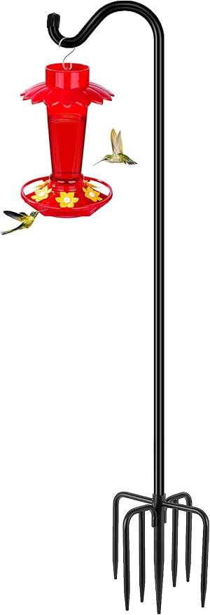 Gtongoko Shepherds Hook for Outdoor, 92 Inch Bird Feeder Pole with 7 Prongs Base, 3/4 Inch Thick Heavy Duty Adjustable Garden Hook for Hanging Plant, Hummingbird Feeder, Lantern, 1 Pack