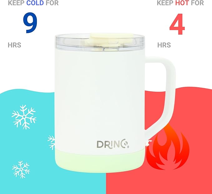 Drinco 16 oz Coffee Mug, Vacuum Insulated Camping Mug with Lid, Double Wall Stainless Steel Travel Mug Insulated Tumblers Coffee Mugs Coffee Cups Tea Cup (16oz Artic White)