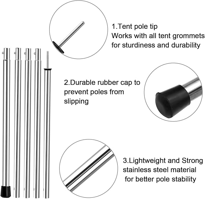 KOMCLUB Telescoping Tent Poles Adjustable Tarp Poles Camping Stainless Steel Lightweight Tent Poles for Trap Sun Sails Canopy Awning Shelter Backpacking Hiking 78 in Set of 2