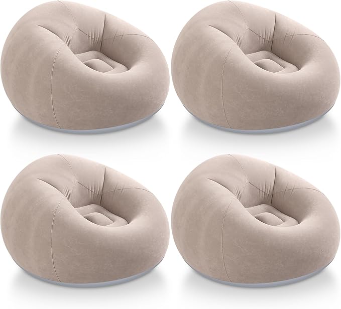 Realspring Inflatable Bean Bag Chairs Outdoor Blow up Camping Chairs Inflatable Lazy Sofa Folding Portable Bean Bag Loungers Couch for Movie Night(Coffee,4 Pcs)