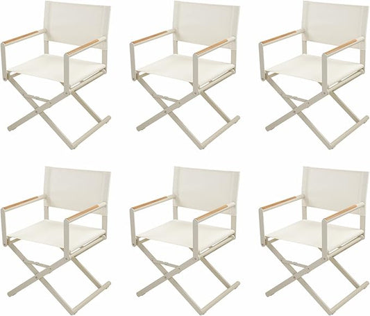 Grand patio Extra-Wide 6-Pack Directors Chairs, Folding Dining Chair Set of 6 with Sling and Woodgrain Armrests, Outdoor, Apricot