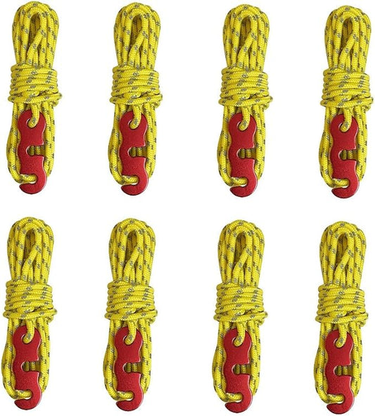 Tent Wind Ropes with Tensioners Cord Adjuster, 8pcs 13ft Reflective Rope for Camping, Hiking, Canopy Shelter, Outdoor Activity(Yellow)