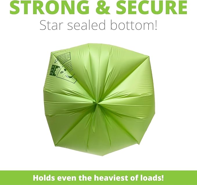 50-55 Gallon Compostable Trash Bags Flat-Top, Heavy Duty Extra Thick 1.57 Mil, 208.2 Liter, 12 Bags, Large Lawn and Yard Waste Bag, ASTM D6400, US BPI and OK Compost Home Certified