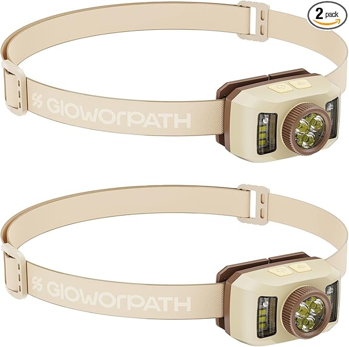 Rechargeable Headlamp Flashlight,12000 Lumens Super Bright LED Head Torches,Sensor Control, 6 Light Settings, IPX5 Waterproof & Lightweight, Ideal for Camping, Running & Hiking Outdoor (2, Beige)