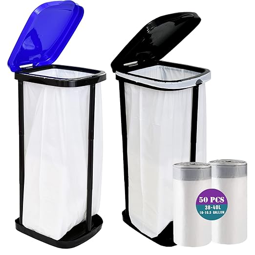 2PCS Portable Trash Bag Holder Collapsible Trash can with 50 PCS Drawstring Trash Bags | Expandable Outdoor Waste Bins Camping Accessories for Indoor Outdoor RV Picnic Kitchen | Blue & Black