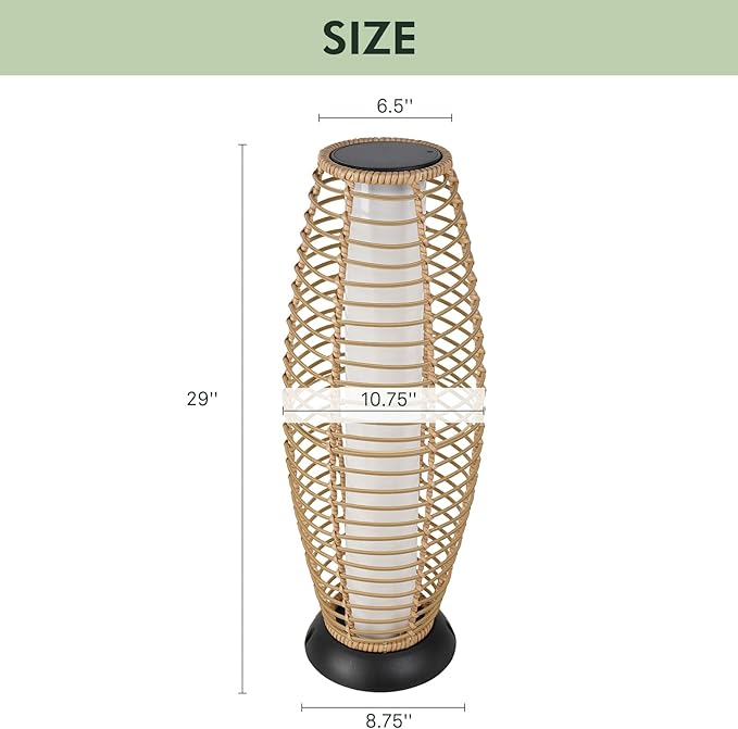 Grand patio Floor Lamp Outdoor Lamp Patio Lights Solar Powered Lantern Weather-Resistant Wicker Deck Lights, Lamp Large-Sized for Garden (Austin Natural Brown)