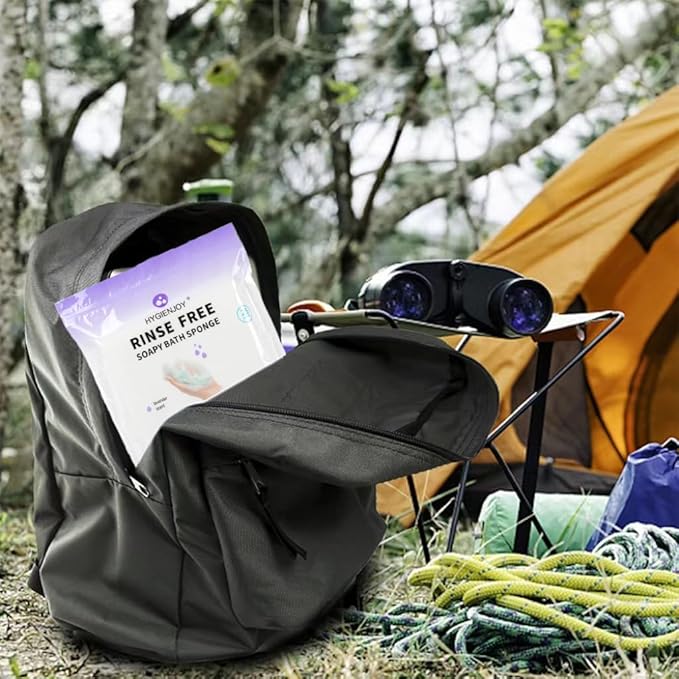 HYGIENJOY-21% Larger,Rinse Free Bath Sponges for Adults-Disposable No Rinse Bathing Wipes,Soap Infused,Extra Thick and Dry Shower Wipes for Elderly,Camping,Post Surgery Must Haves, (Lavender 2 pack)