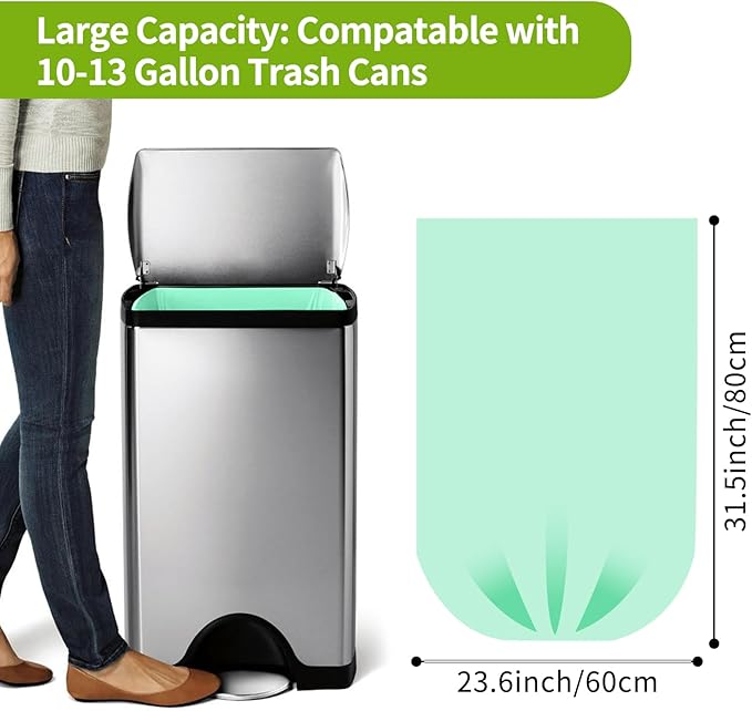 Kitchen Trash Bags 13 Gallon: Biodegradable Tall Kitchen Garbage Bags Strong Unscented Recycling Bags for Home/Office (Green, 80 Counts)