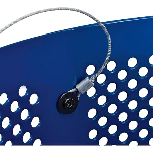 Global Industrial 32 Gallon Outdoor Perforated Steel Round Trash Can with Rain Bonnet Lid, Plastic Liner and Anchor Kit Included, 23-1/2" Diameter x 40-1/2"H, Blue