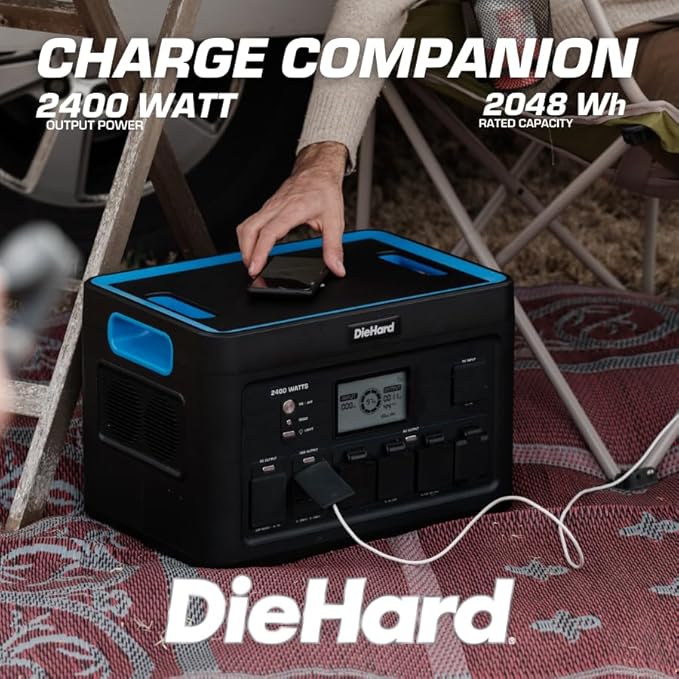 DieHard Portable Power Station 2400-Watt (4800-Watt Peak) 2048Wh - Quiet Solar Generator, Lightweight Solution for Home Backup, Weather Emergencies, Outdoor Recreation, Jobsite and More