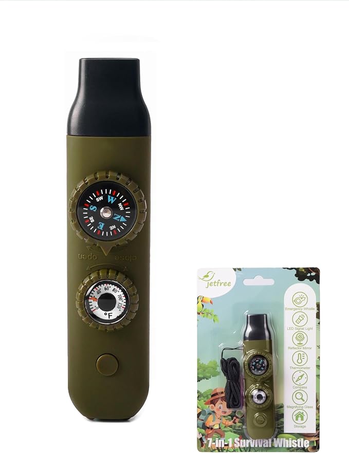 Multifunctional Survival Emergency Whistle for Kids with Compass Hiking Survival, Thermometer & Neck Lanyard | Emergency Safety Gear for Hiking, Camping, Kayaking, Boating, Climbing