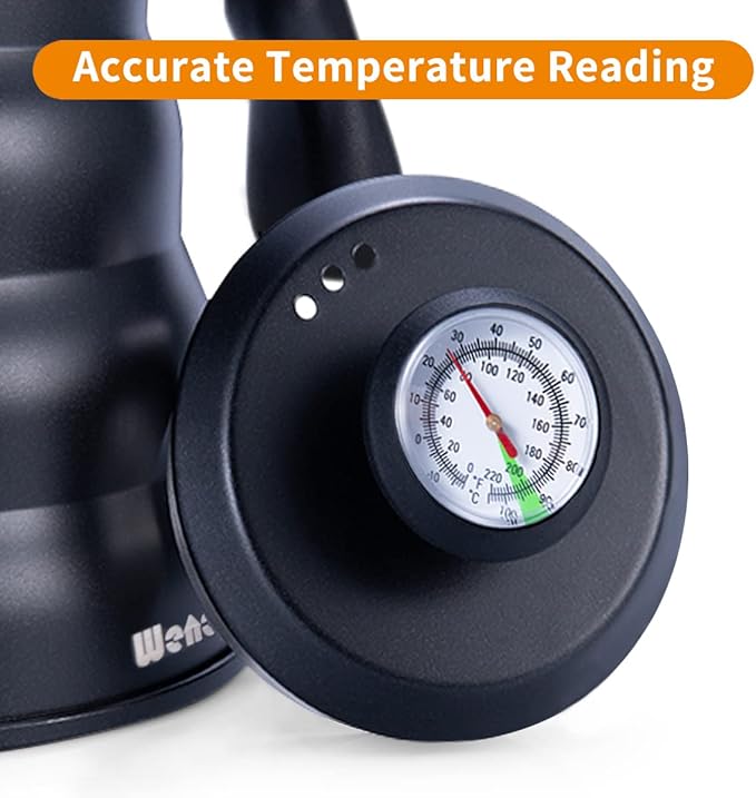 Pour Over Coffee Kettle with Thermometer for Exact Temperature 40 fl oz - Premium Stainless Steel Gooseneck Tea Kettle for Drip Coffee, French Press and Tea (Black)