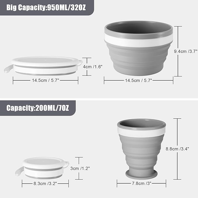 Odoland Camping Collapsible Silicone Cup and Bowl Set for 1 Person, Portable Mess Kit with Spoon and Lid for Adults Backpacking, Family Cookware, Hiking, Picnic, Travel