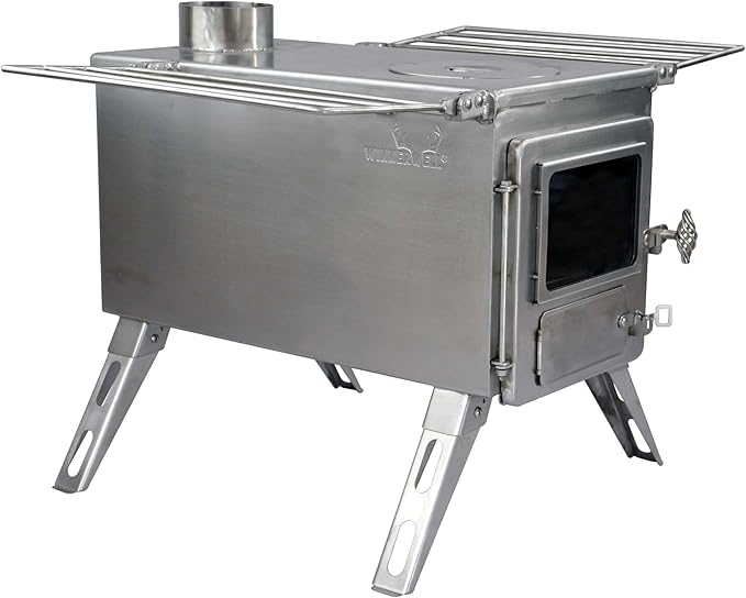 Winnerwell Nomad Large Tent Stove | Portable Wood Burning Stove for Tents, Shelters, and Camping | 1500 Cubic Inch Firebox | Precision Stainless Steel Construction | Includes Chimney Pipe