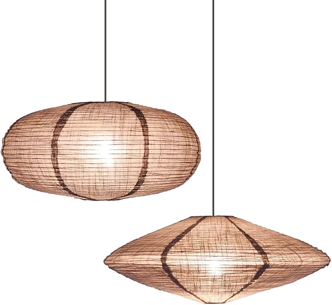 20" Hanging Lamp Shade,Minimalism Ceiling Light Decoration,Grey Large Fabric Lantern UFO and Oval Pendant Light Shade Living Room Classroom Decor Handcrafted Lantern Shade.pack of 2