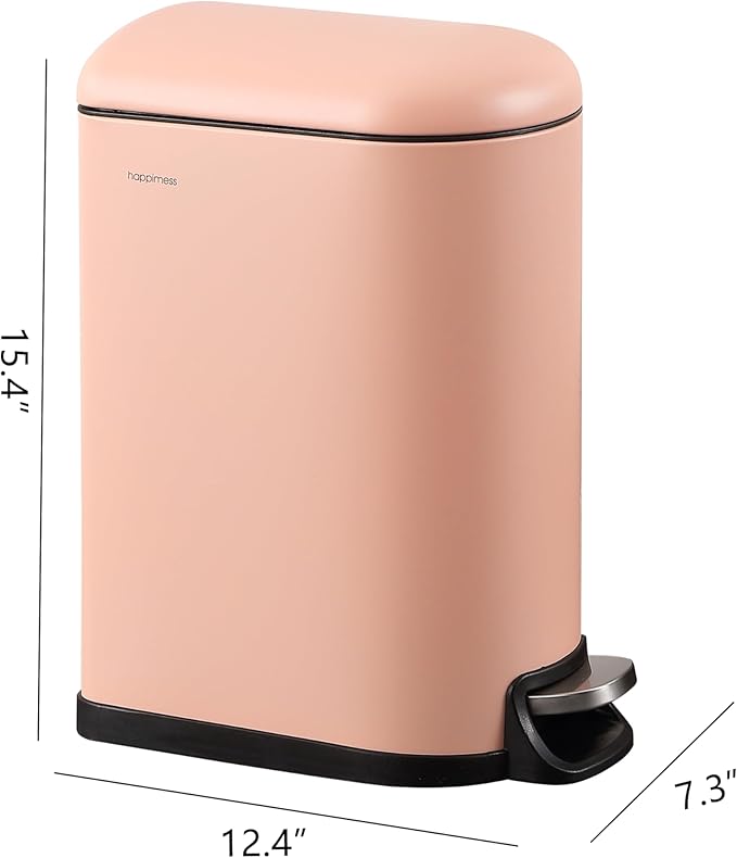happimess HPM1009G Roland Mini 2.6-Gallon Step-Open Trash Can, Flamingo Pink,with Soft-Close Lid, Fingerprint Resistant, Modern, Minimalistic for Home, Kitchen, Office, Bedroom, Bathroom