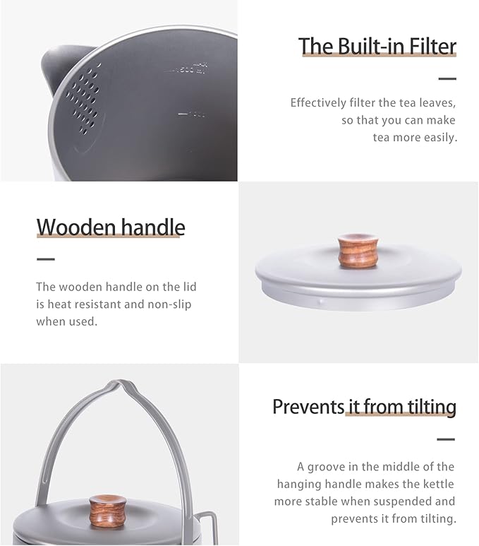 Boundless Voyage Titanium Camping Coffee Pot 1.5L Barista Kettle for Making Coffee Boiling Water Outdoor Traveling Campfire Stovetop Fast Brew