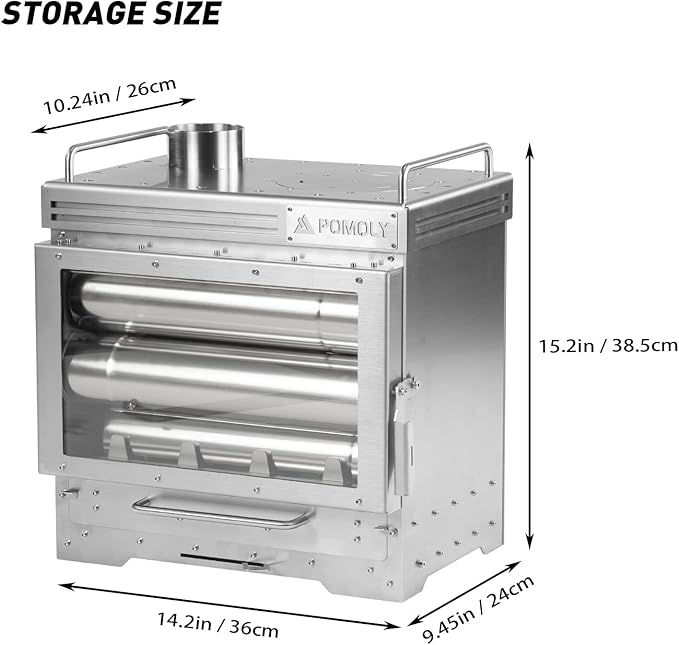 POMOLY Camping Tent Stove Wood Stove, Dweller Max 2.0 Stainless Steel Wood Burning Stove for Hiking, Cooking, Heating
