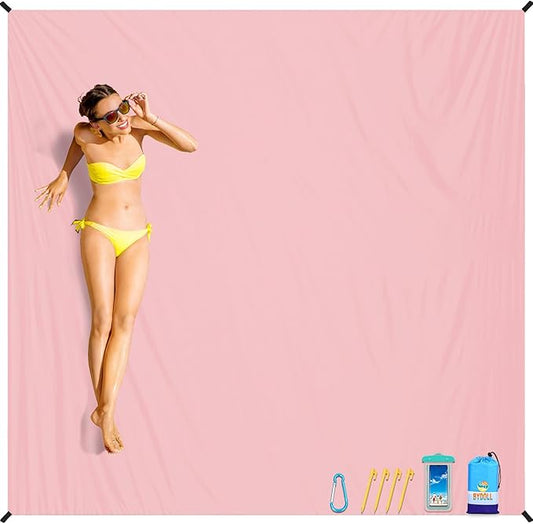 BYDOLL Beach Blanket Waterproof Sandproof 78''×81'' Suits1-4 Adults Compact Lightweight Oversized Sand-Free Blanket Large Picnic Mat for Beach Travel Camping Hiking