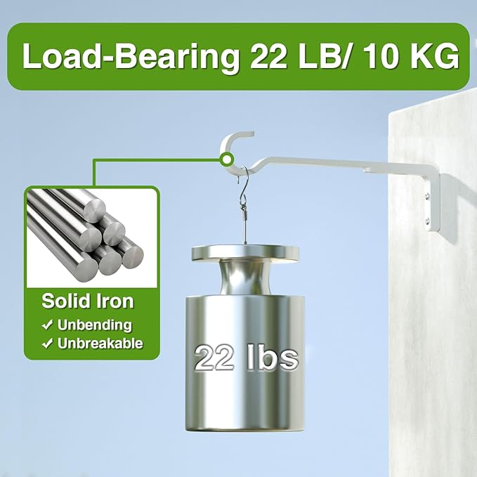 8 Inch 2 Pack White Heavy Duty Outdoor Plant Hangers for Hanging Baskets, Iron Hanging Plant Brackets for Hanging Plants Outside, Metal Plant Hooks Plant Wall Hooks for Hanging Lantern, Bird Feeder