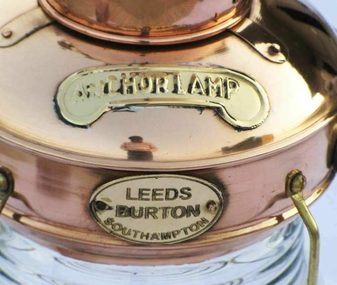 Brass & Copper Anchor Oil Lamp Leeds Burton Nautical Maritime 14" Ship Lanterns