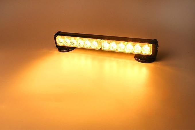 LE-JX Amber Wireless Battery Traffic Advisor Emergency Lights Bar Beacon Led Strobe Warning Light Mini Roof Top Plow Hazard Flash with Magnetic Base Mount and 12 V Rechargeable Plug (Yellow, 12 LEDs)