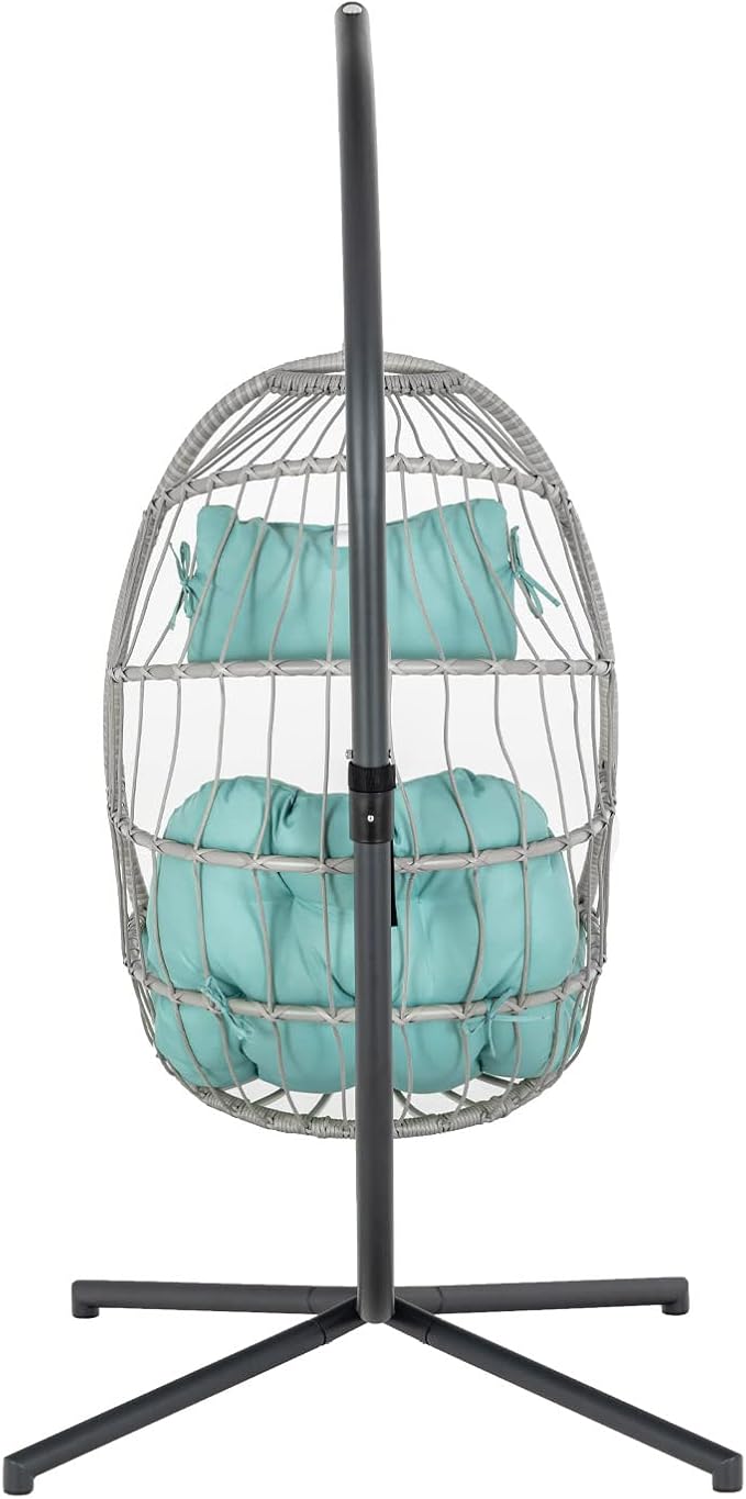 Yechen Egg Swing Chair with Stand, Patio Wicker Rattan Hanging Chair Swing Hammock Egg Chairs with UV Resistant Cushion for Indoor Bedroom Outdoor Garden Backyard, Light Blue (QH1912050036USBL)