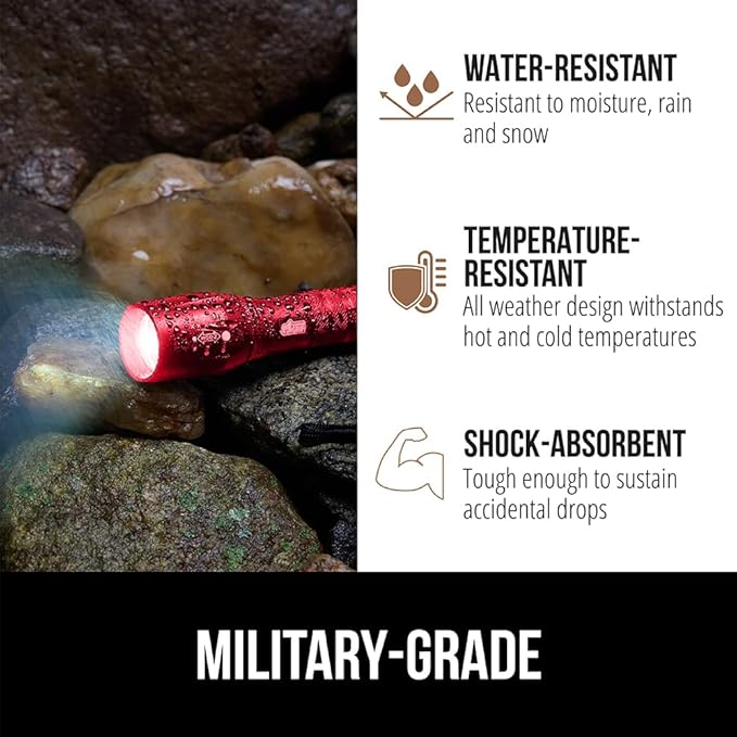 GORILLA GRIP Powerful LED Tactical Flashlight, 750 FT High Lumens 5 Adjustable Modes, Water Resistant, Ultra Bright Zoom Flashlights, Small Mini Flash Light, Camping, Night Dog Walking, 2 Pack Red