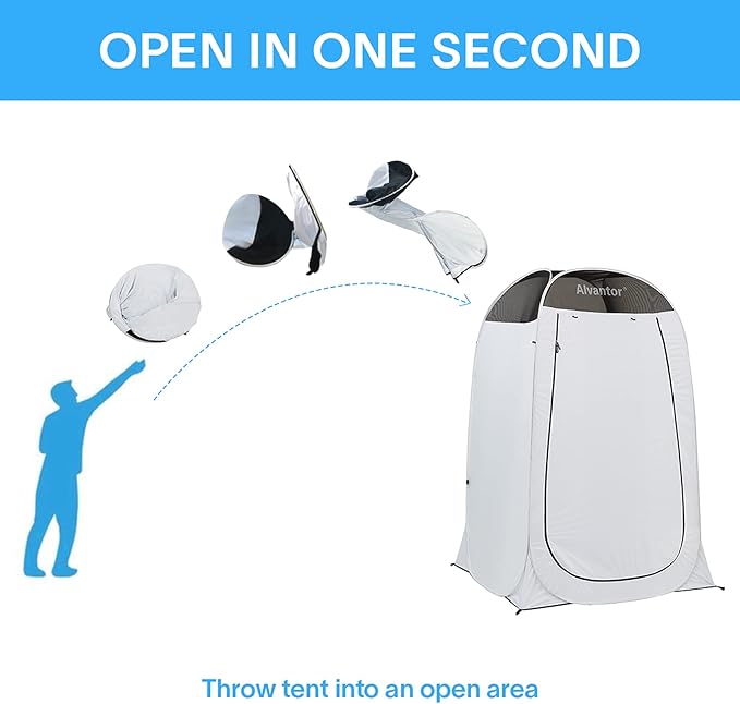 Alvantor Shower Tent Pop Up Changing Room Outdoor Shower Enclosure Pop Up Privacy Tent Toilet Tent Camping Dressing Portable Shelter Teflon Coating Fabric 4’x4’x7' Patent Pending, White