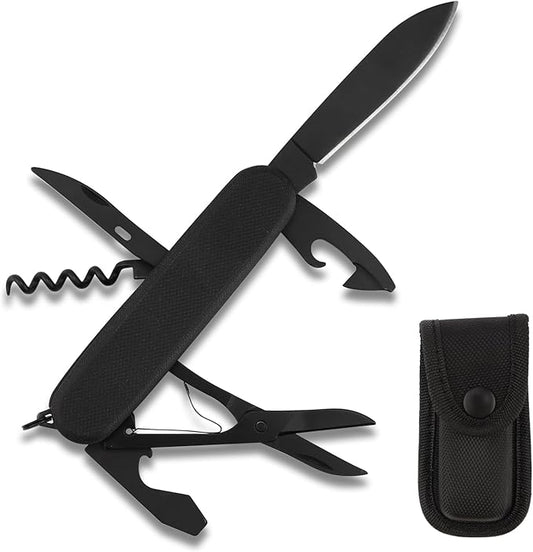 7 in 1 Pocket Knife Multitool,Stainless Steel Pocket Knife with Scissors,Bottle Opener,Can Opener,Corkscrew,Knife,Blade, Multi tool Pocket Knife for EDC Outdoor Camping, Fishing, Survival, Hiking