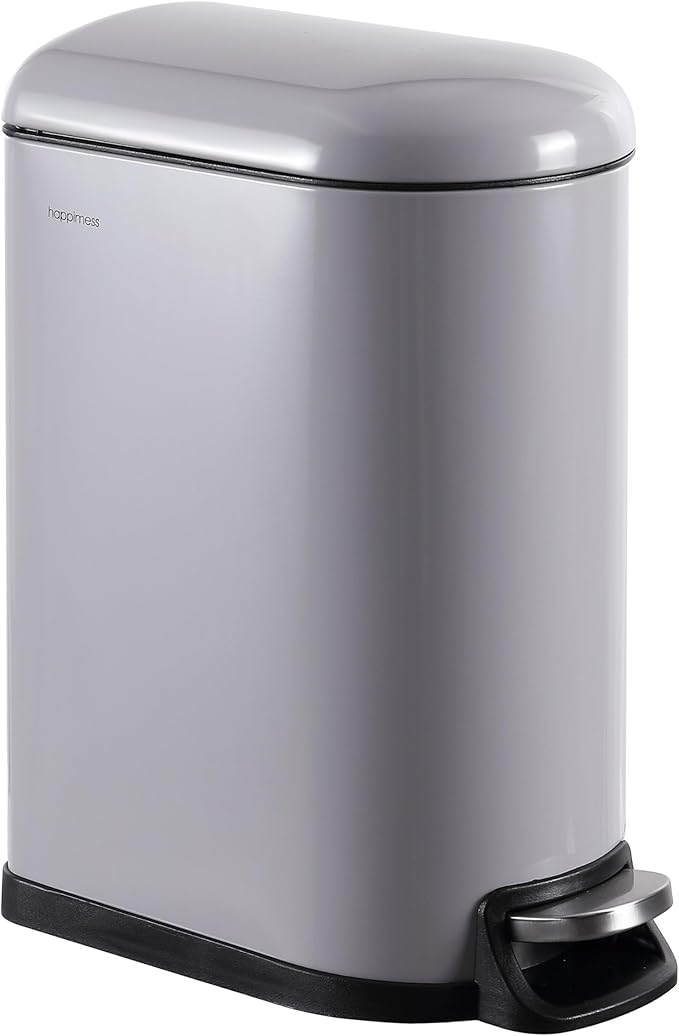 happimess HPM1009I Roland Mini 2.6-Gallon Step-Open Trash Can, Fog Gray,with Soft-Close Lid, Fingerprint Resistant, Modern, Minimalistic for Home, Kitchen, Laundry Room, Office, Bedroom, Bathroom