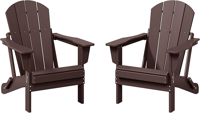 WestinTrends Malibu 2 Piece Set Outdoor Folding Poly Adirondack Chair, Dark Brown