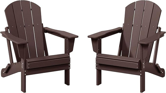 WestinTrends Malibu 2 Piece Set Outdoor Folding Poly Adirondack Chair, Dark Brown