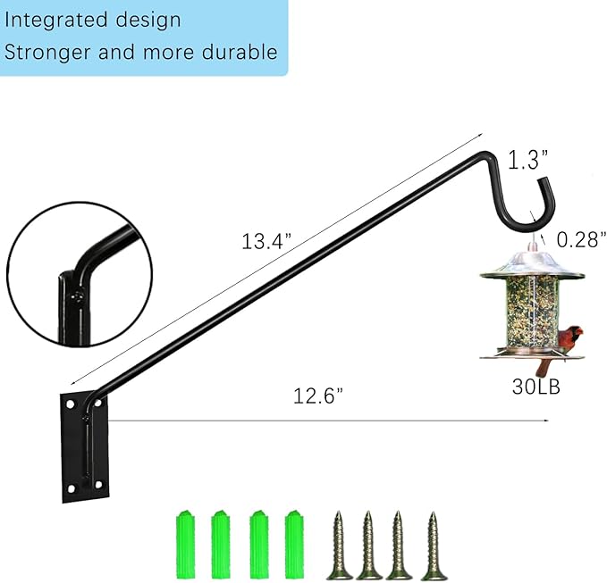 Heavy Duty Deck Bird Feeder Hanger Hook Wall Mounted 13.3 Inch 4 Pack for Planters,Plants Flower Suet Baskets,Lanterns,Wind Chimes Holiday Decoration