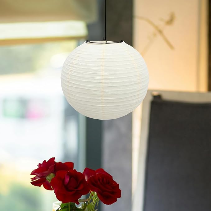 Japanese Style Paper Lamp Shade 11.81 Inch Round White Lantern Chic Ceiling Light Cover for Home Decor Light Shade Easy to Install