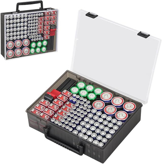 RISOU Battery Organizer Storage Case,Stores More Than 95 Batteries - Battery Storage Box for AA AAA 9V C D Lithium 3vLR44 CR2016 CR1632 CR2032 CR2025 (CASE ONLY) (Black)