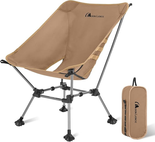MOON LENCE Camping Chair Plus, Upgraded Comfort & Size, Still Compact and Lightweight, Folding Portable Chair for Backpacking & Hiking, 400Lbs Capacity, Gen 3 Plus (Khaki with Groundgrip Feet (Plus))